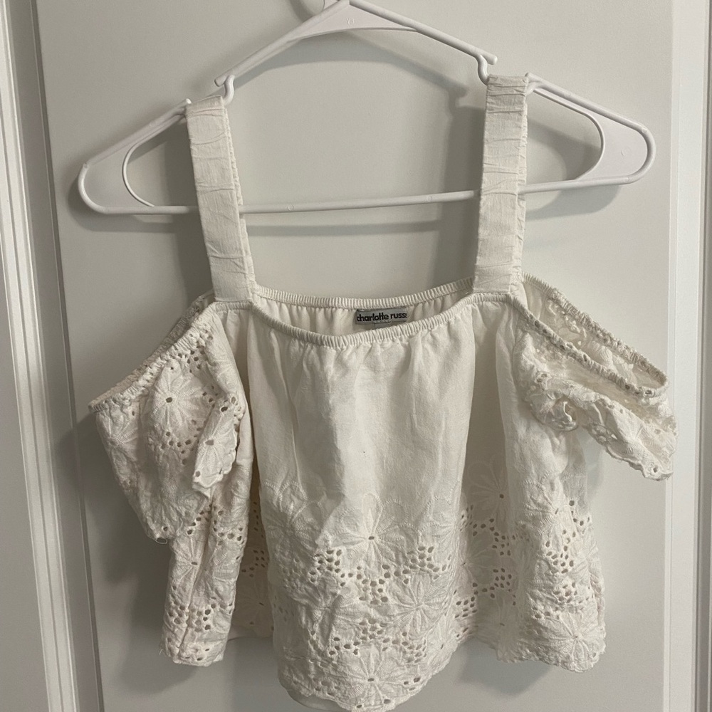Charlotte Russe White Eyelet Off-Shoulder Top